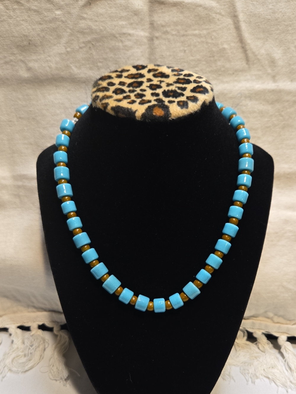 Turquoise Color Beaded Necklace Brown Spacer Beads 17" Southwest Style